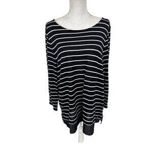 Talbots Women's XL Tunic Sweater B&W Stripe Boatneck Lightweight Knit